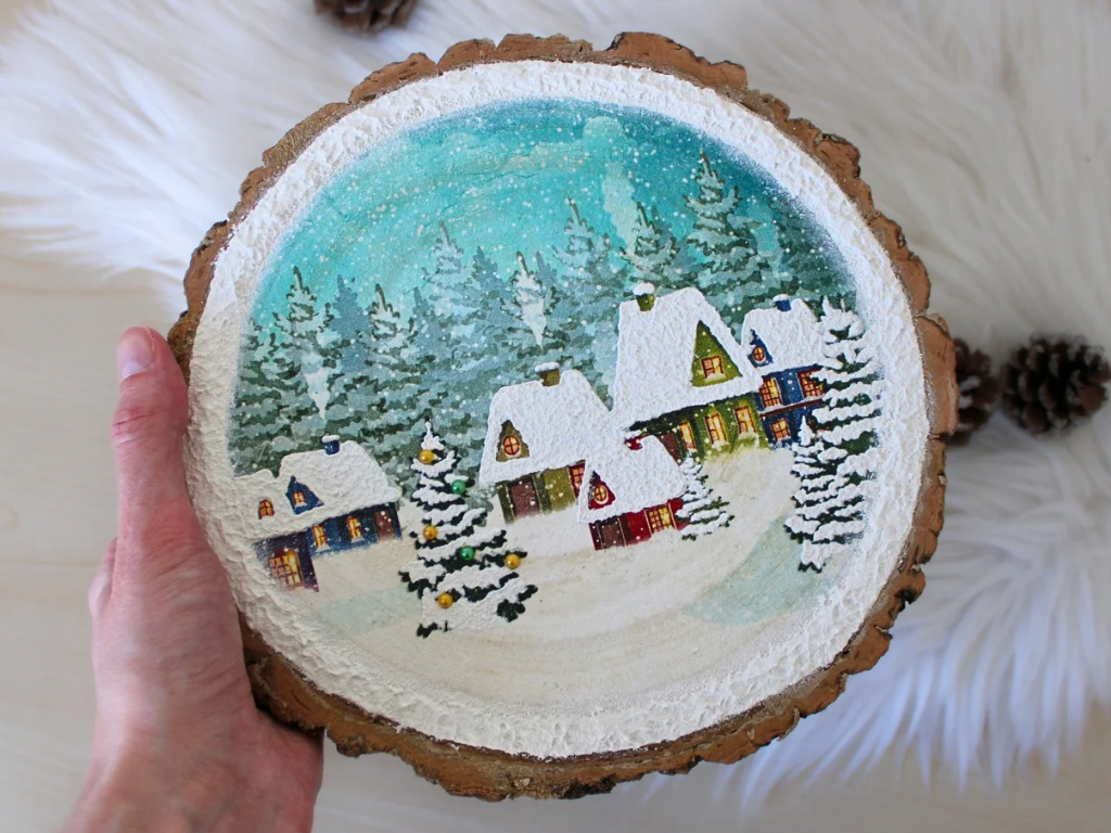 Weihnachtsbasteln mit Baumscheibe