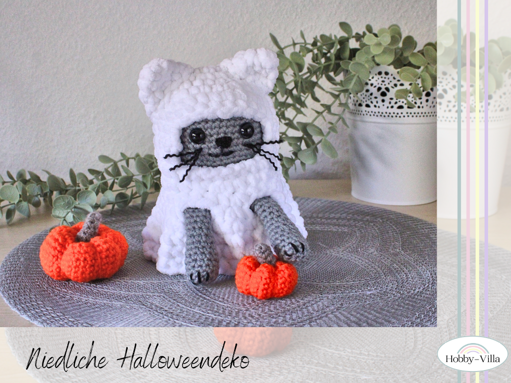 You are currently viewing Häkeln für Halloween: Süße Katze als Geist (Amigurumi)